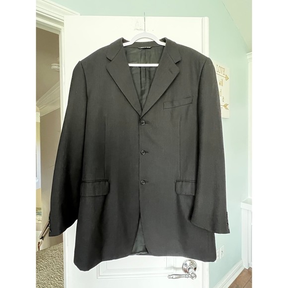 Bernini Beverly Hills Canali Wool Black Striped Suit Jacket Size 56 - Picture 2 of 11